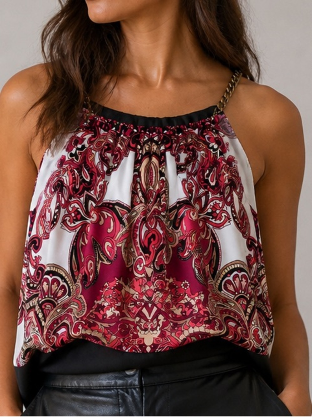 Cache Vintage Y2K Floral Paisley Chainlink Blouse Medium